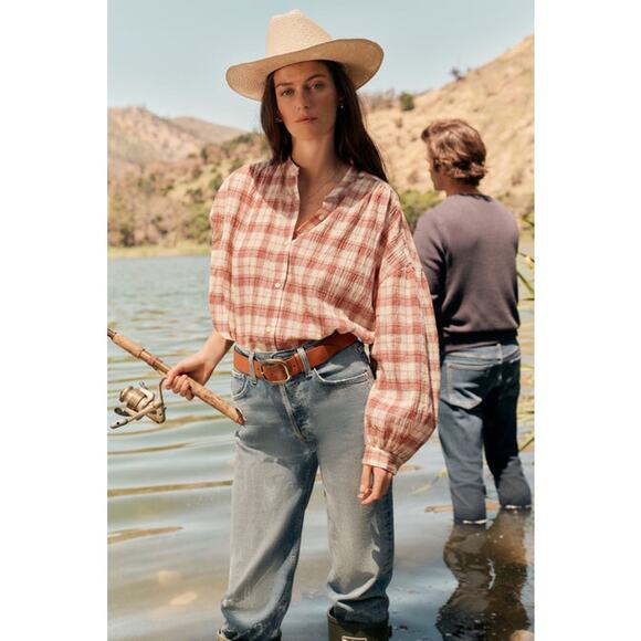 Tuckernuck NWT Pink and White Plaid Juliette Button Down Top Blouse, Size XS - Picture 2 of 16